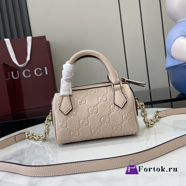 Fortok Gucci GG Emblem Super Mini Top Handle Bag Light Pink 815256 16.5x10x8cm - 1
