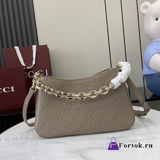 Fortok Gucci GG Emblem Small Shoulder Bag Taupe Leather 815263 29x17x10cm - 1