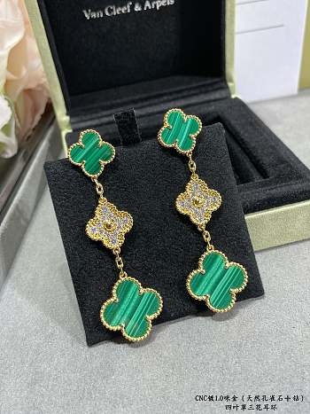 Fortok Van Cleef & Arpels Three Green & Diamond Four-leaf Clover Earrings in Gold