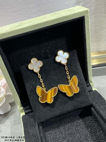 Fortok Van Cleef & Arpels White four-leaf clover & Giold Butterfly Earrings
