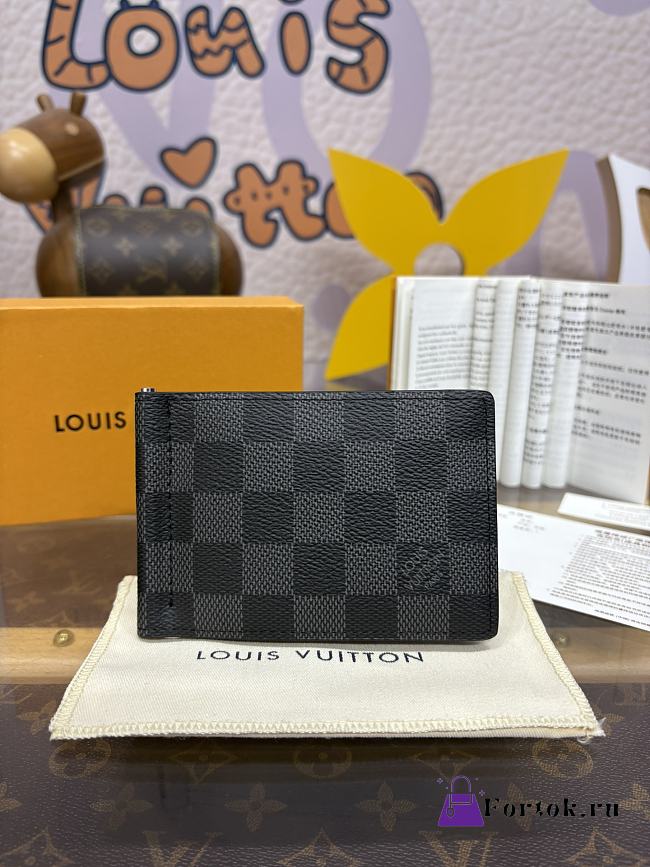 Fortok Louis Vuitton Pince Wallet Black & Grey N61000 12x8cm  - 1