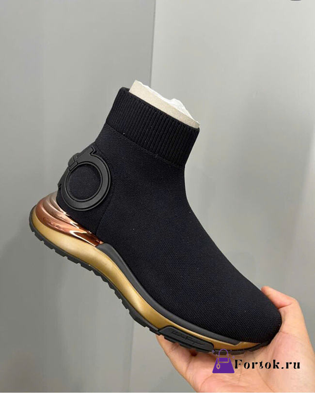 Fortok Salvatore Ferragamo Ladies Gancini Sock Sneakers - 1