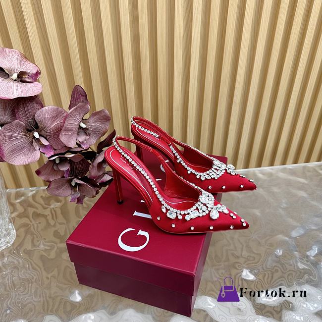 Fortok Gucci Pump With Crystals Red Satin - 1