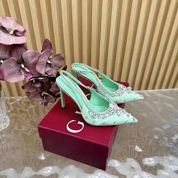 Fortok Gucci Pump With Crystals Green Satin