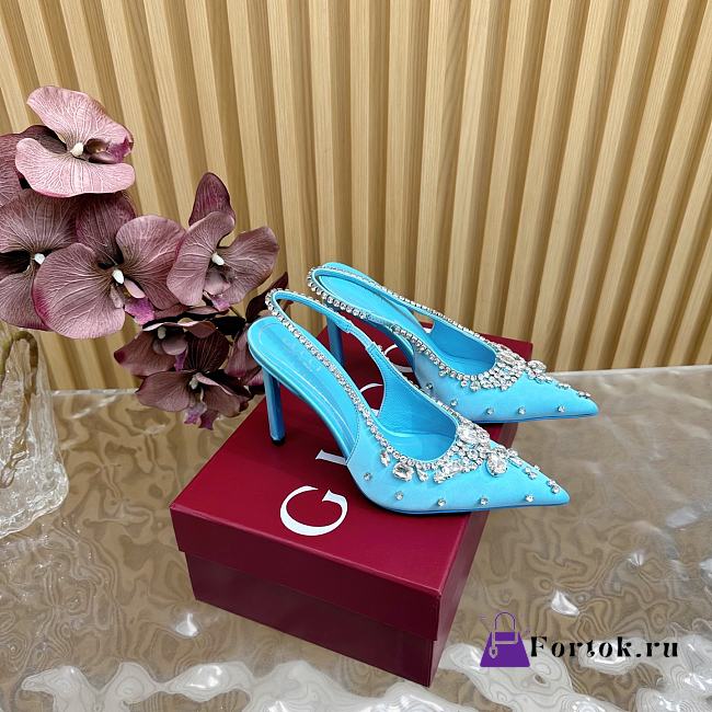 Fortok Gucci Pump With Crystals Blue Satin - 1