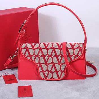 Fortok Valentino Garavani La Grand Deuxieme Toile Shoulder Bag Red 28x25x6cm