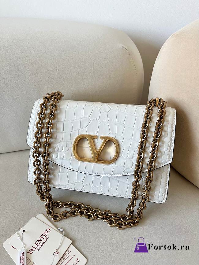  Fortok Valentino Garavani Vain Crocodile Pattern Handbag White 24x16x8cm - 1
