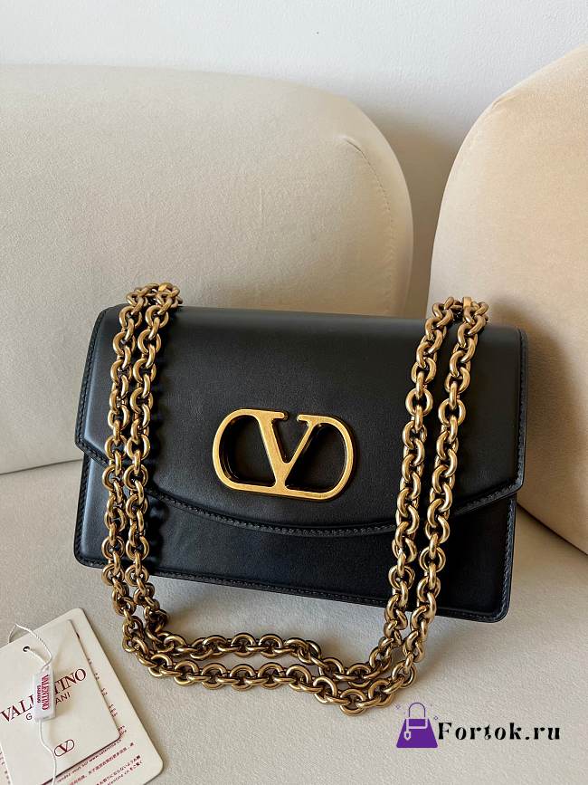  Fortok Valentino Garavani Vain Calfskin Handbag Black 24x16x8cm - 1