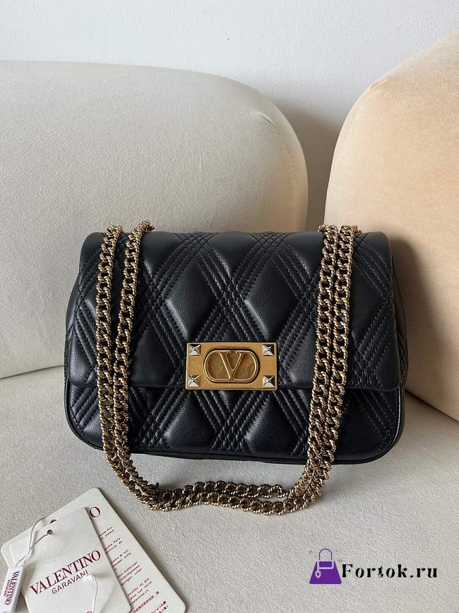 Fortok Valentino Garavan Bag In Black Quilted Lambskin 23x17x8cm - 1