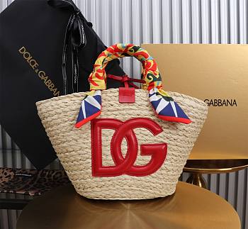 Fortok Dolce & Gabbana Rattan Woven Bag Red Logo 35x26x16cm