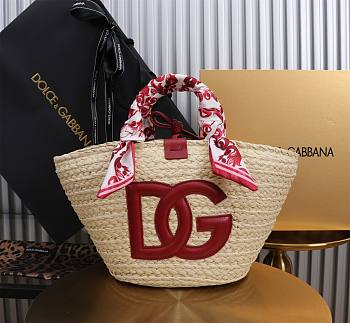 Fortok Dolce & Gabbana Rattan Woven Bag Burgundy Logo 35x26x16cm