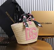 Fortok Dolce & Gabbana Rattan Woven Bag Pink Logo 35x26x16cm - 5