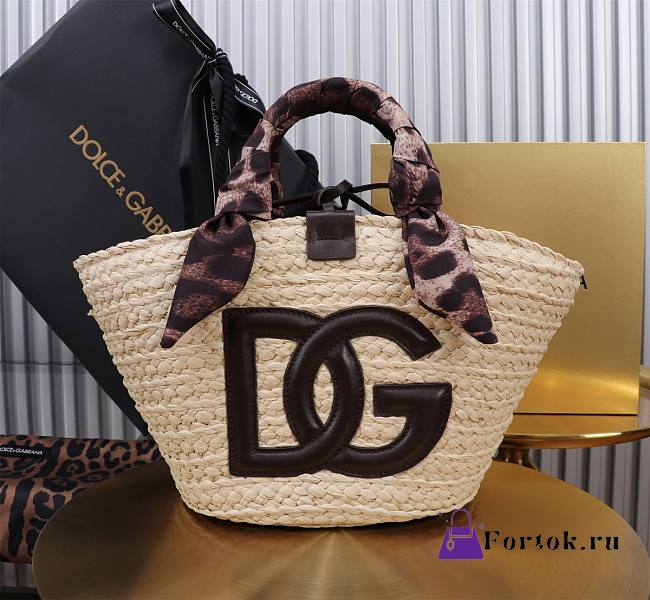 Fortok Dolce & Gabbana Rattan Woven Bag Brown Logo 35x26x16cm - 1
