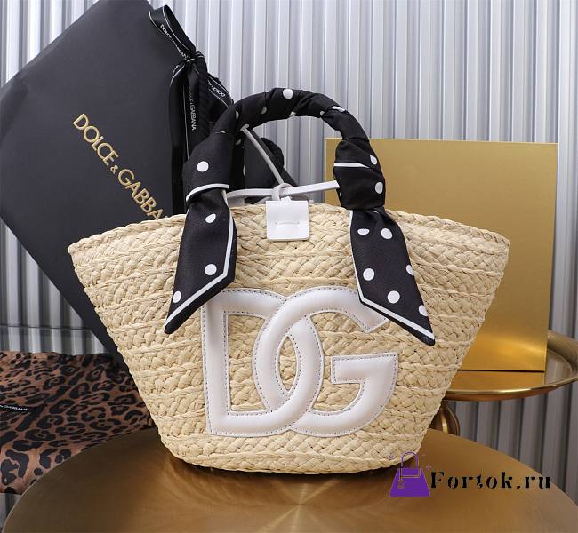 Fortok Dolce & Gabbana Rattan Woven Bag in Black White Logo 35x26x16cm - 1