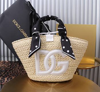 Fortok Dolce & Gabbana Rattan Woven Bag in Black White Logo 35x26x16cm