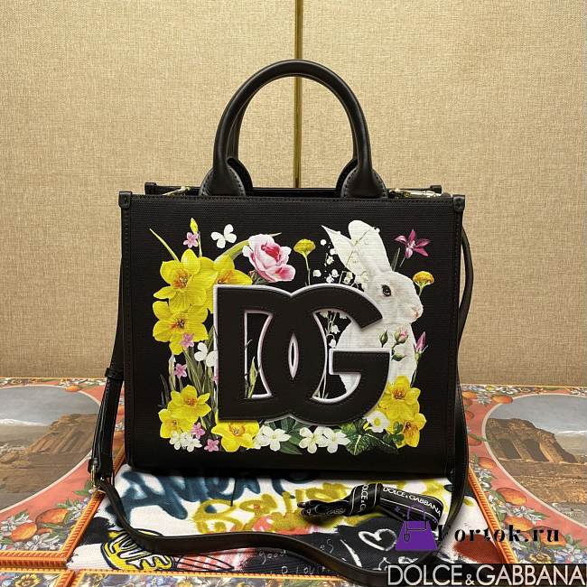 Fortok Dolce & Gabbana Tote Bag Black Canvas Color Printing 30x14x26cm - 1