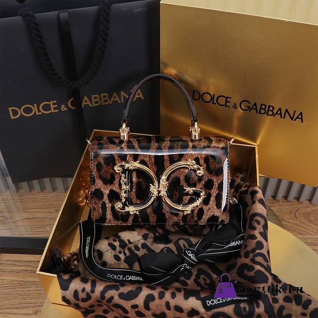 Fortok Dolce & Gabbana Mini Leopard Patent Leather Handbag 18x10x5cm - 1