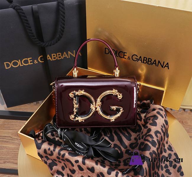 Fortok Dolce & Gabbana Mini Burgundy Patent Leather Handbag 18x10x5cm - 1
