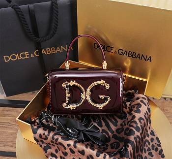 Fortok Dolce & Gabbana Mini Burgundy Patent Leather Handbag 18x10x5cm