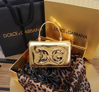Fortok Dolce & Gabbana Mini Gold Patent Leather Handbag 18x10x5cm