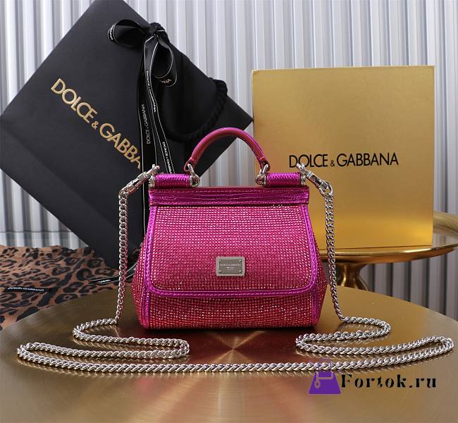 Fortok Dolce & Gabbana Lizard Pattern Diamond Sicily Pink 14x16x6cm - 1