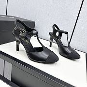 Fortok Chanel Leather CC Logo T-Strap Pumps Black - 1