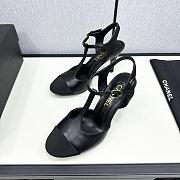 Fortok Chanel Leather CC Logo T-Strap Pumps Black - 4