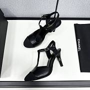 Fortok Chanel Leather CC Logo T-Strap Pumps Black - 3