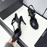 Fortok Chanel Leather CC Logo T-Strap Pumps Black - 2
