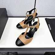 Fortok Chanel Leather CC Logo T-Strap Pumps Brown - 5