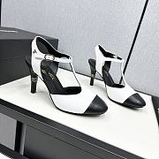 Fortok Chanel Leather CC Logo T-Strap Pumps White - 1