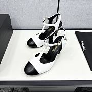 Fortok Chanel Leather CC Logo T-Strap Pumps White - 4