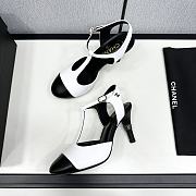 Fortok Chanel Leather CC Logo T-Strap Pumps White - 2