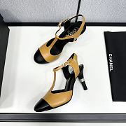 Fortok Chanel Leather CC Logo T-Strap Pumps Yellow - 4