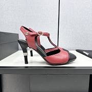 Fortok Chanel Leather CC Logo T-Strap Pumps Red - 5