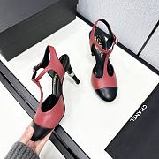 Fortok Chanel Leather CC Logo T-Strap Pumps Red - 4