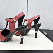 Fortok Chanel Leather CC Logo T-Strap Pumps Red - 3