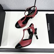Fortok Chanel Leather CC Logo T-Strap Pumps Red - 2