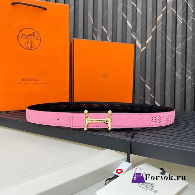 Fortok Hermes Double-faced Belt in Swift and Epsom Calfskin Pink & Black 24mm - 1