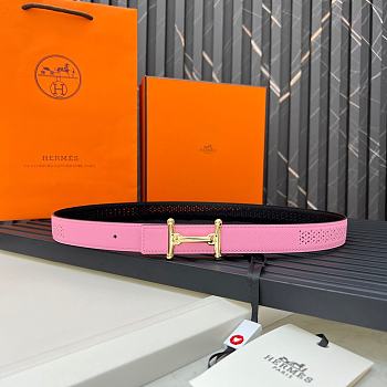 Fortok Hermes Double-faced Belt in Swift and Epsom Calfskin Pink & Black 24mm