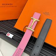 Fortok Hermes Double-faced Belt in Swift and Epsom Calfskin Pink & Black 24mm - 6