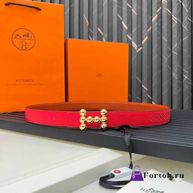 Fortok Hermes Double-faced Belt in Swift and Epsom Calfskin Red & Brown 24mm - 1