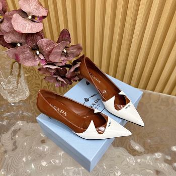 Fortok Prada Classic Triangle Logo High Heels Brown & White