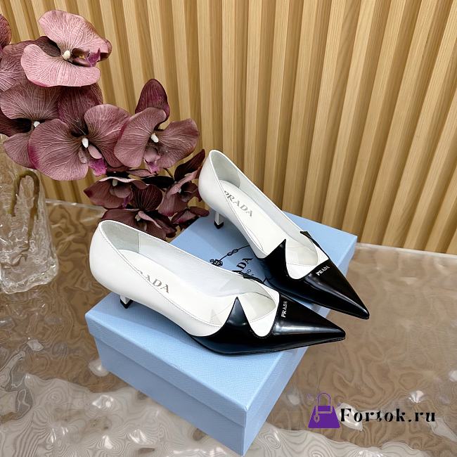 Fortok Prada Classic Triangle Logo High Heels White & Black - 1