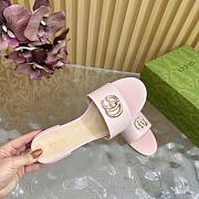 Fortok Gucci Double G Diamond Buckle Flat Slippers Light Pink Leather - 6