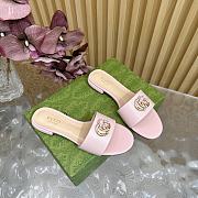 Fortok Gucci Double G Diamond Buckle Flat Slippers Light Pink Leather - 4