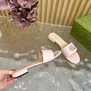Fortok Gucci Double G Diamond Buckle Flat Slippers Light Pink Leather - 5