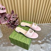 Fortok Gucci Double G Diamond Buckle Flat Slippers Light Pink Leather - 3