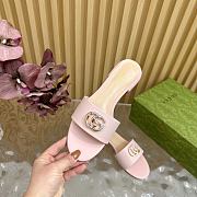 Fortok Gucci Double G Diamond Buckle Flat Slippers Light Pink Leather - 2