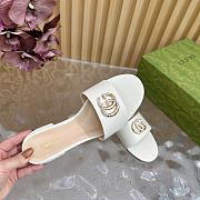 Fortok Gucci Double G Diamond Buckle Flat Slippers White Leather - 5
